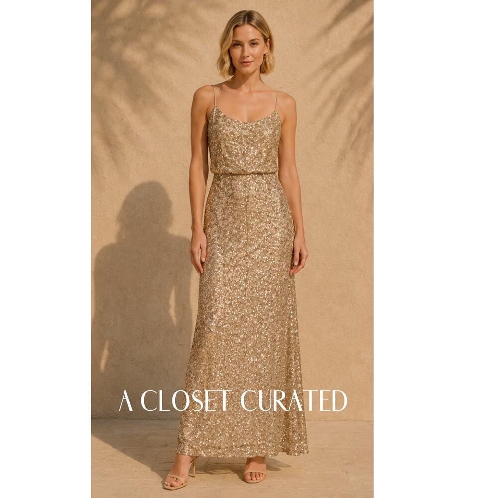 Amsale Sequin Maxi Dress 4 Gold NEW